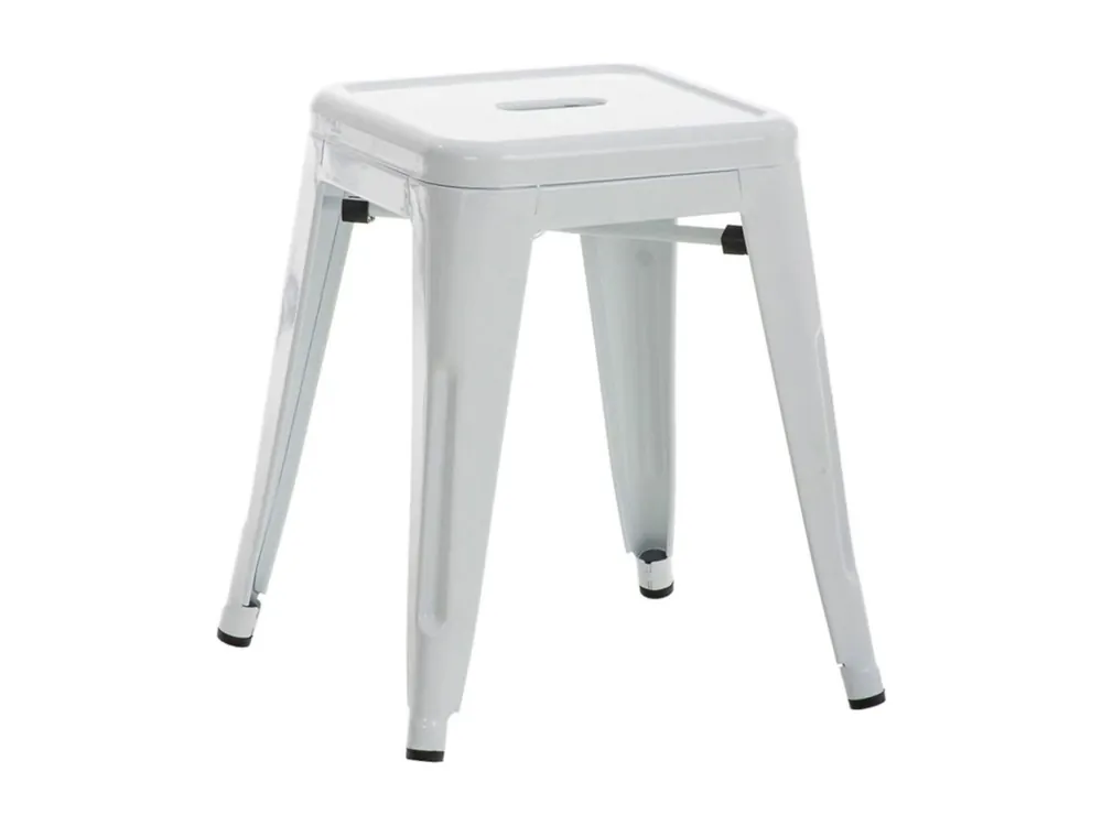 Taburete bajo altura 46 cm apilable diseño industrial en metal blanco M10_004482