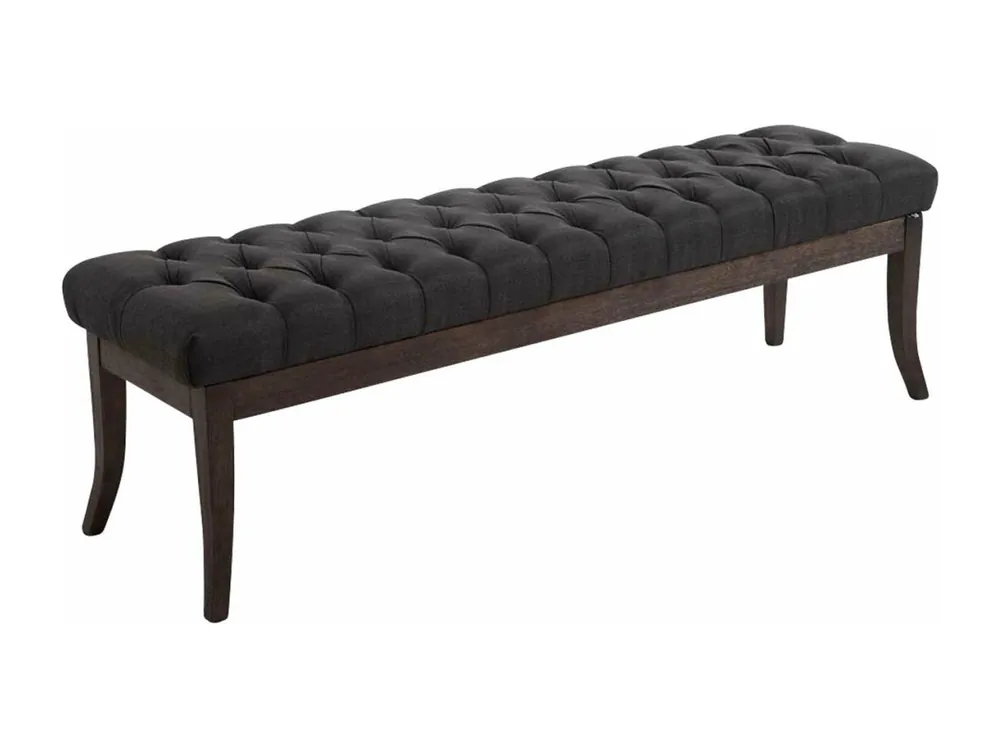 Banco de entrada tapizado estilo chesterfield acolchado grueso en tela gris oscuro y madera oscura 150 cm M10_004765