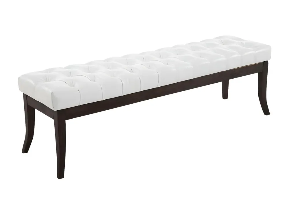 Banco de entrada tapizado estilo chesterfield acolchado grueso en madera oscura polipiel blanco 150 cm M10_004757