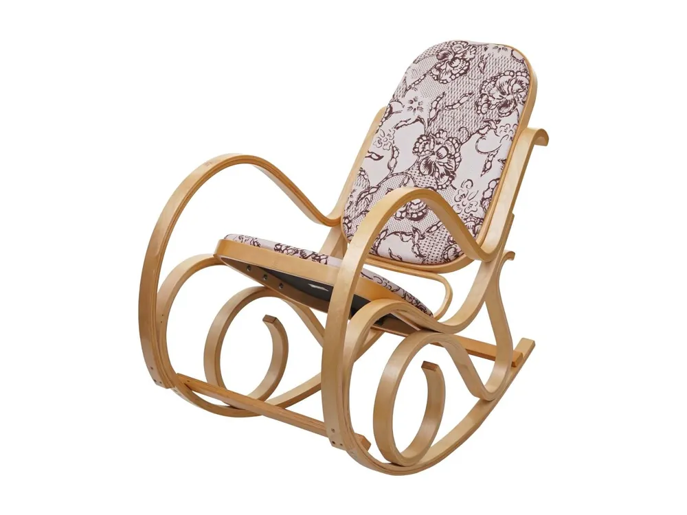 Silla mecedora rocking chair aspecto retro madera maciza aspecto roble tela/textil jacquard marrón FAB04023