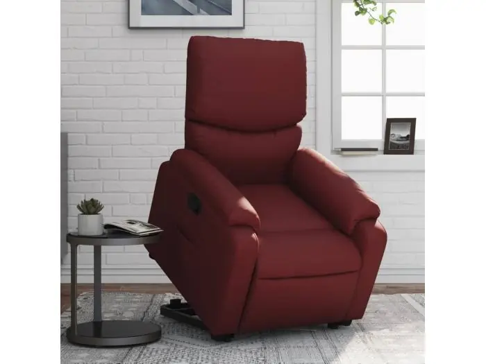 Sillón reclinable elevable cuero artificial rojo tinto YOE69630
