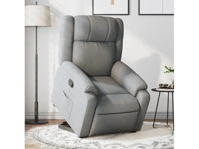 Sillón reclinable elevable de tela gris claro YOE41085