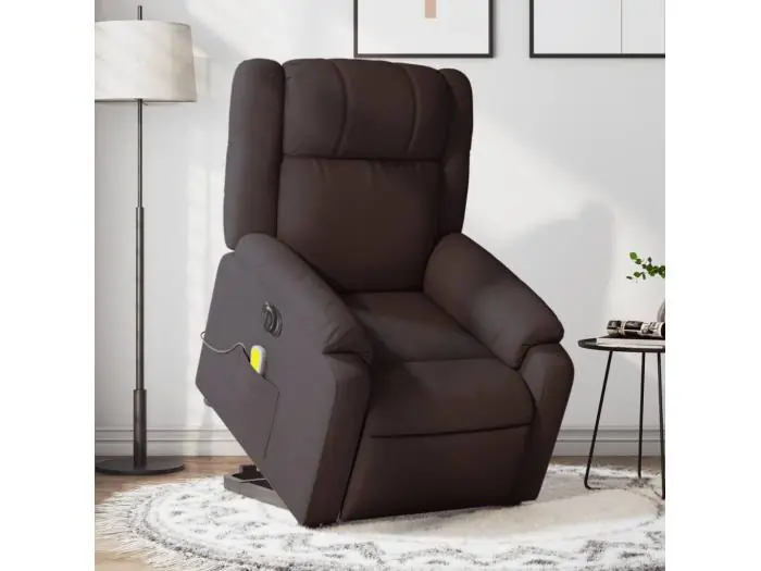 Sillón masaje eléctrico reclinable elevable tela marrón oscuro YOE65501