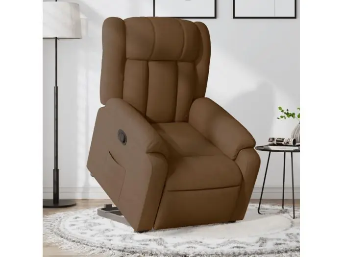 Sillón reclinable elevable de tela marrón YOE11268