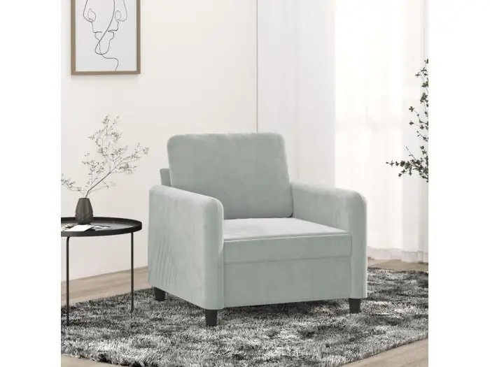 Sillón de terciopelo gris claro 60 cm PWFG93939