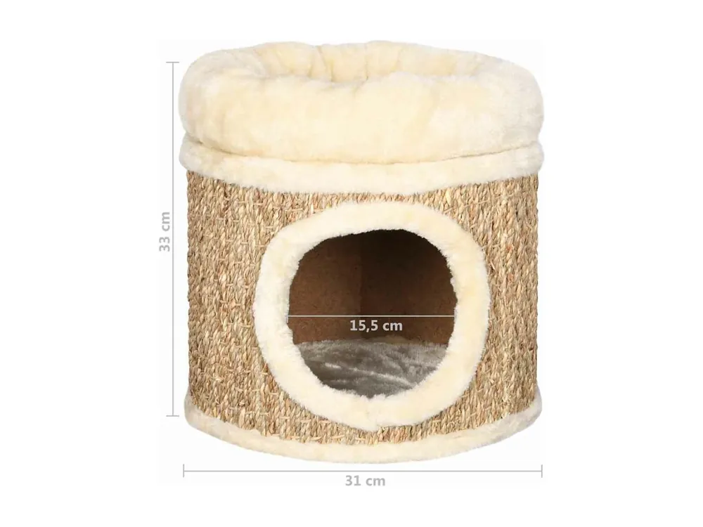 Casita para gatos de lujo con cojín hierba marina 33 cm