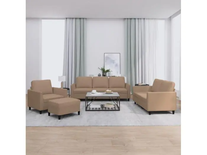 Conjunto de sofá de 4 piezas con cojines de piel sintética color capuchino