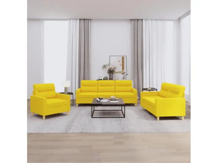 Juego de sofás con cojines 3 piezas tela amarillo claro