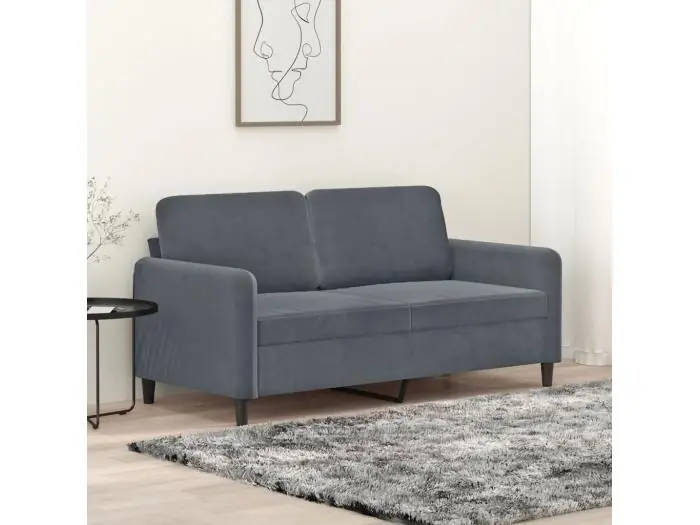 Sofá de 2 plazas de terciopelo gris oscuro 140 cm