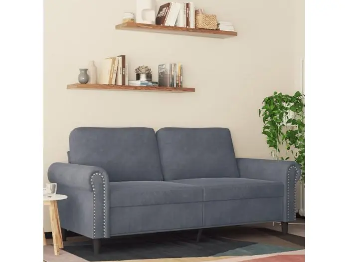 Sofá de 2 plazas de terciopelo gris oscuro 140 cm