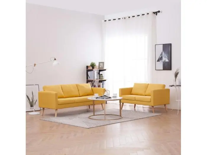 Conjunto de sofás 2 piezas tela amarillo