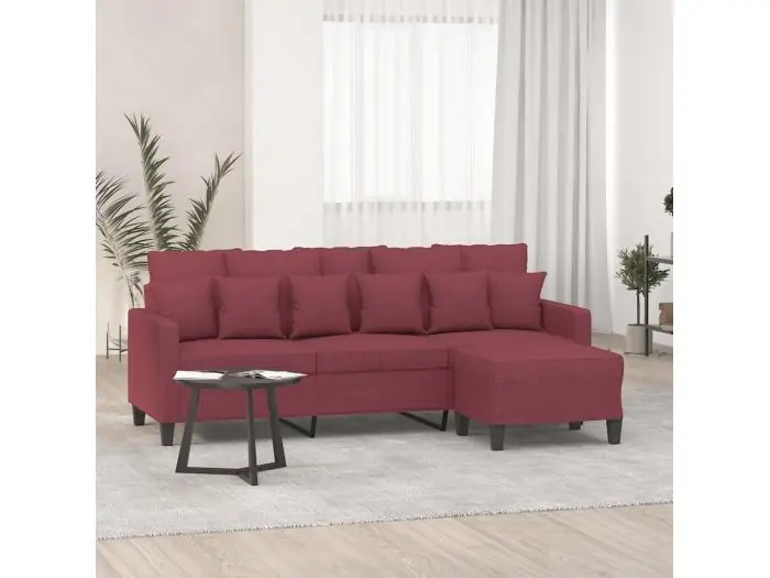 Sofá de 3 plazas con taburete de tela rojo tinto 180 cm