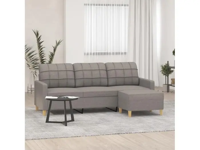 Sofá de 3 plazas con taburete de tela gris taupe 180 cm
