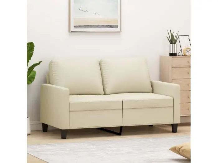 Sofá de 2 plazas de cuero sintético color crema 120 cm
