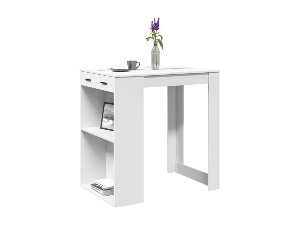 Mesa alta de bar madera ingeniería blanca 102x70x103,5 cm