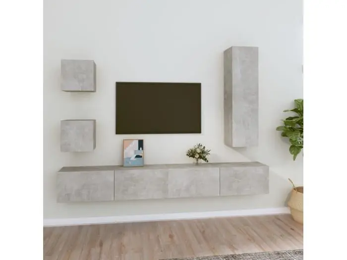 Set de muebles de TV 5 pzas madera contrachapada gris hormigón ES824793