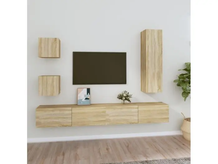 Set de muebles para TV 5 pzas madera contrachapada roble Sonoma ES19326