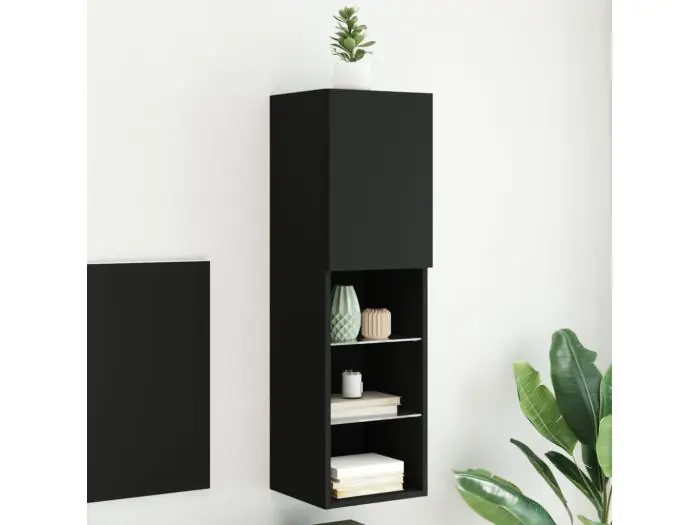 Mueble TV con luces LED negro 30,5x30x102 cm YOE36649