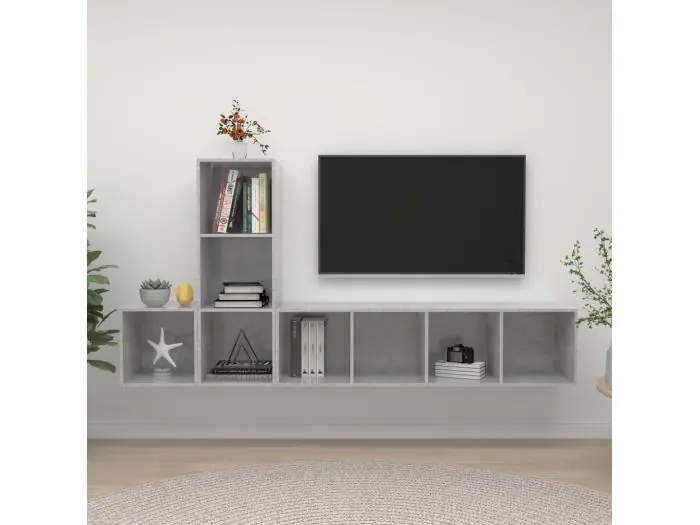 3 pzas Muebles TV madera ingeniería gris hormigón YOE43263
