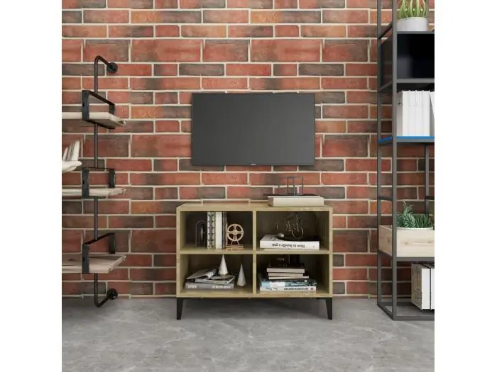 Mueble TV con patas metal color roble Sonoma 69,5x30x50 cm YOE10889