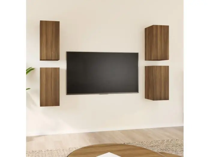 4 uds Muebles TV madera contrachapada marrón roble 30,5x30x60cm YOE47599
