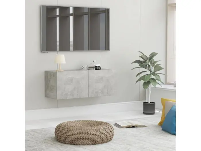 Mueble TV madera contrachapada gris hormigón 80x30x30 cm YOE73898
