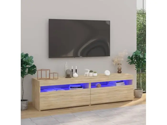 2 unidades roble Sonoma 75x35x40 cm YOE43283 Muebles TV con luces LED