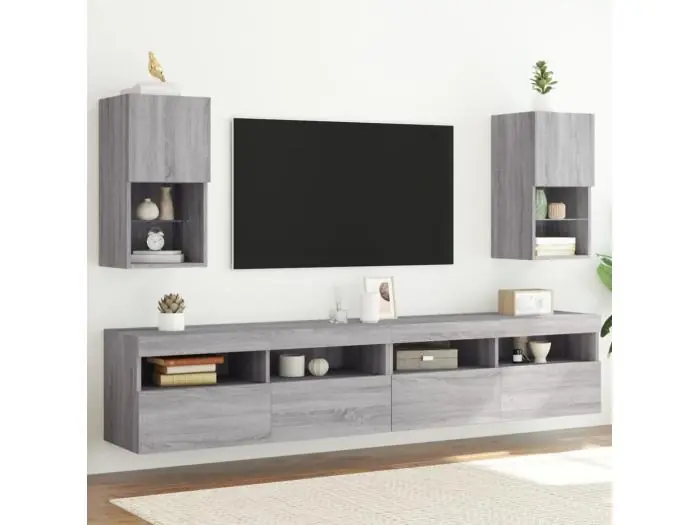 2 uds Muebles TV con luces LED gris Sonoma 30,5x30x60 cm YOE45173