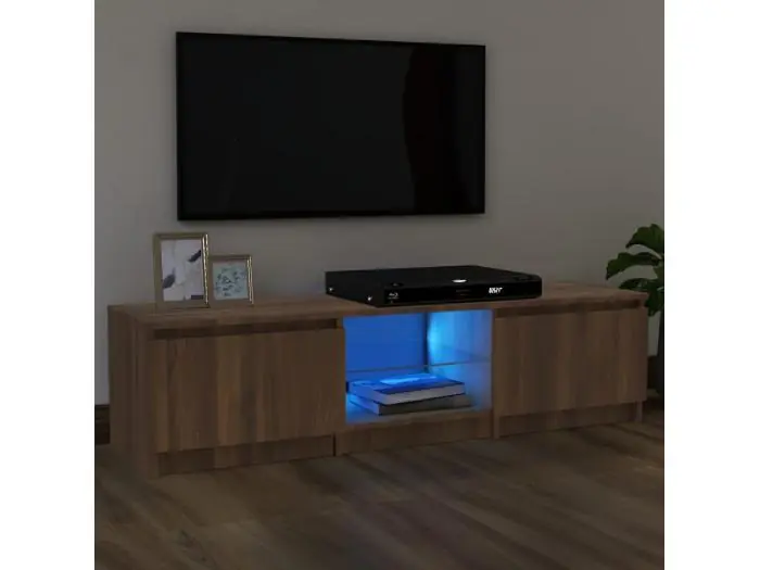 Mueble TV con luces LED marrón roble 140x40x35,5 cm YOE60473
