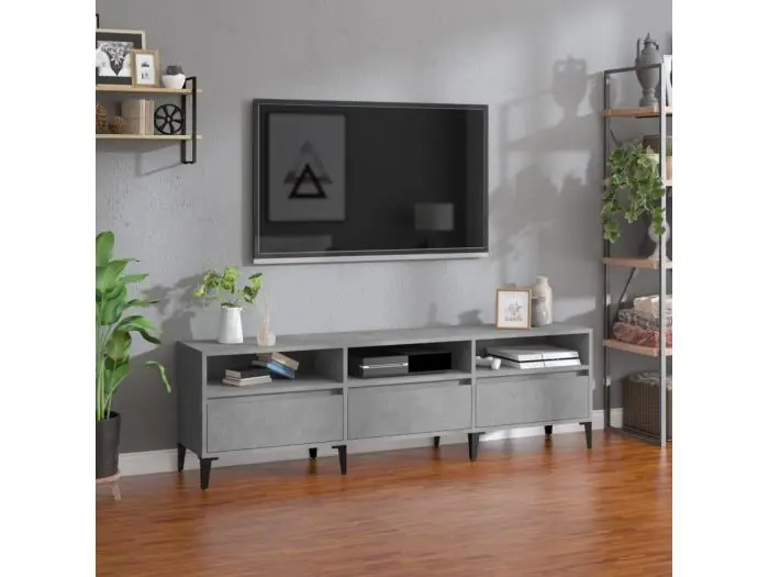 Mueble TV madera contrachapada gris hormigón 150x30x44,5 cm YOE79083