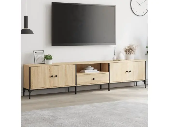 Mueble TV cajón madera ingeniería roble Sonoma 200x25x44 cm YOE38499