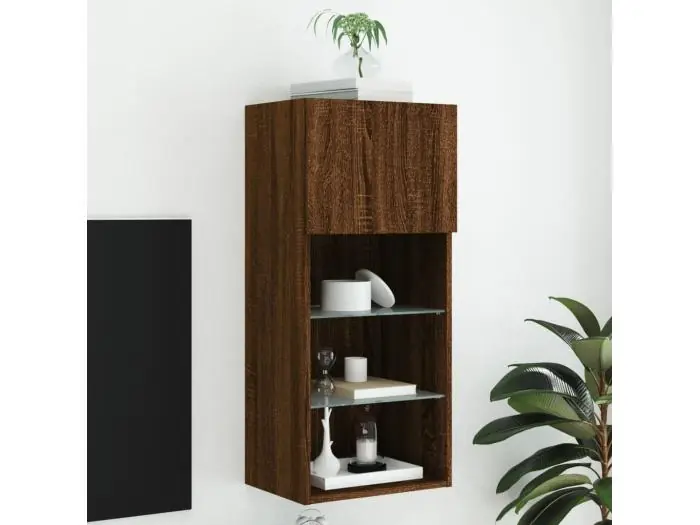 Mueble TV con luces LED roble marrón 40,5x30x90 cm YOE58022