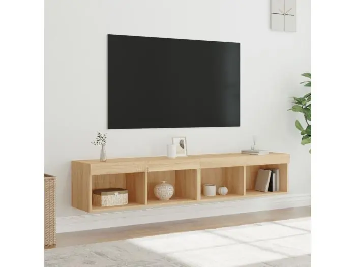 2 uds Muebles TV con luces LED roble Sonoma 80x30x30 cm YOE45766