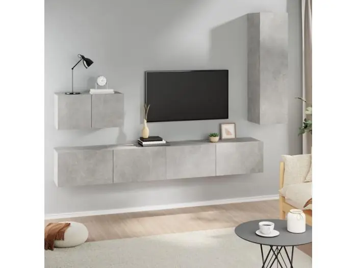 4 pzas Muebles TV madera contrachapada gris hormigón YOE62090
