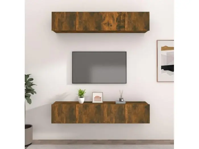 4 uds Muebles TV madera contrachapada roble ahumado 80x30x30 cm YOE26198