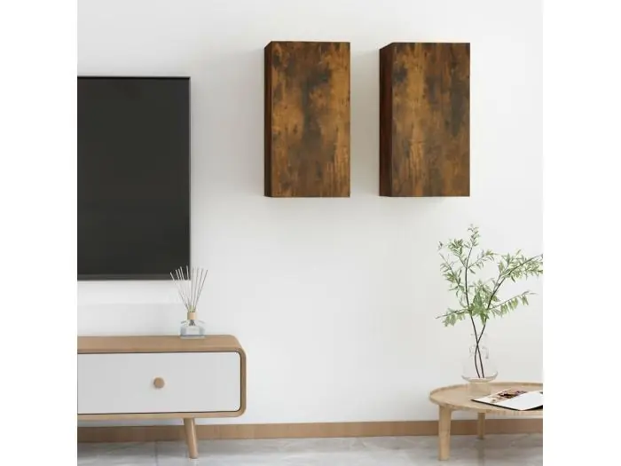 2 uds Muebles TV contrachapado roble ahumado 30,5x30x60 cm YOE46783