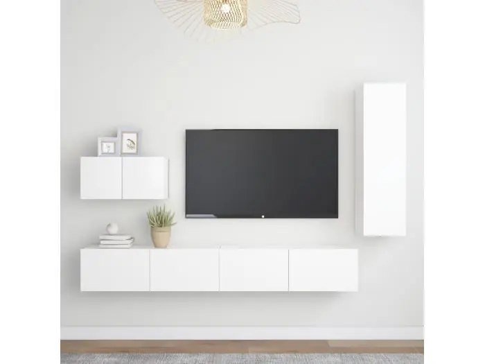 4 pzas Muebles TV madera de ingeniería blanco YOE38582