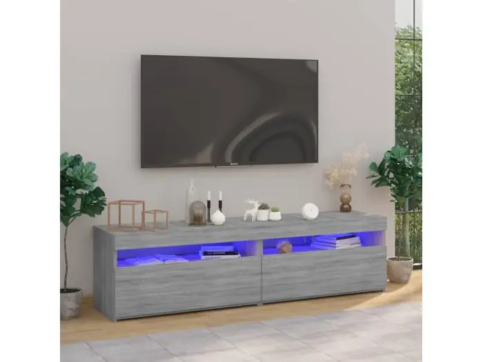 2 uds Muebles de TV con luces LED gris Sonoma 75x35x40 cm YOE90781