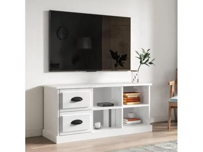 Mueble TV madera contrachapada blanco brillo 102x35,5x47,5cm YOE39179