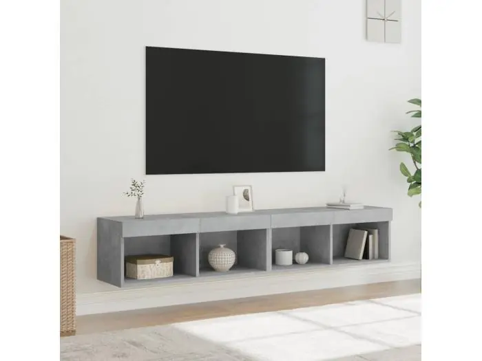 2 uds Muebles TV con luces LED gris hormigón 80x30x30 cm YOE11388